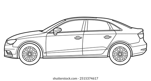 Clásico coche sedán de clase de lujo de negocios. Coche de 4 puertas sobre fondo blanco. Vista lateral disparada. Ilustración vectorial de doodle de esquema	