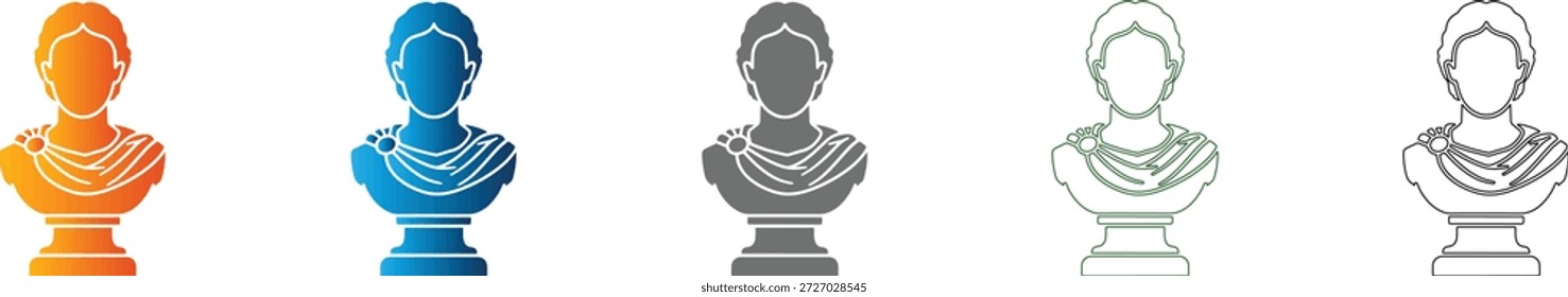 Una escultura clásica del busto representada como un icono plano, parte de un conjunto de iconos cohesivos. Gráfico de Vector negro sólido, aislado en blanco.