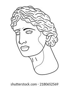 Classic bust sculpture vector in line art style. Greek ancient sculpture vector in outline style.