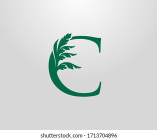 Classic C Letter Luxury Logo. Letter C With Green Floral Shape design perfect for fashion, Jewelry, Beauty Salon, Hotel Logo. Cosmetics, Spa Logo. Resort and Restaurant Logo. 