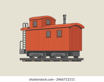 Classic Caboose on railway vector Illustration