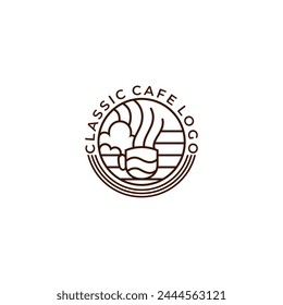 Logotipo de café clásico con diseño simple vintage, estilo de línea