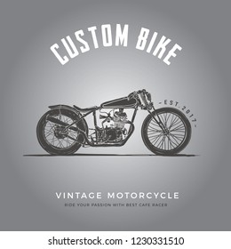 Classic Cafe Racer Motorcycle vector line vintage illustration for T-Shirt