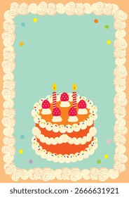 Klassische Kuchen Hintergrund Rand Karte Illustration mit Sprinkles und Erdbeere Dekoration für Jubiläumsfeier.
