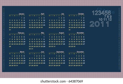 Classic calendar for 2011. Easy to edit. Space for text and logo or image. Weeks starts on Monday.