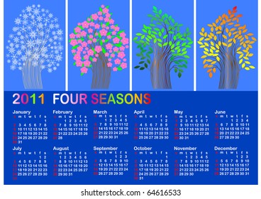 classic calendar for 2011. four season tree. american style. vector.