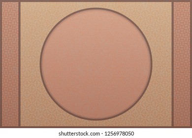 Classic camel color Chinese pattern background with round frame