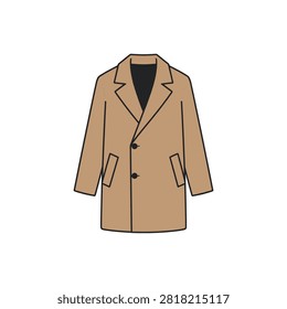 Classic Camel Wool Overcoat Vector Illustration Featuring A Stylish Minimalist Design For Fashion Apparel Retail Websites And E-Commerce Clothing Catalogs Showing A Tailored Winter Trench Coat Isolated On A Plain White Background