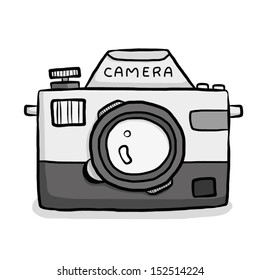 classic camera / gray scale cartoon vector and illustration, isolated on white background.