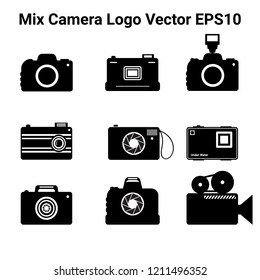 Classic Camera Icon Logo DSLR SLR Compact Isolated Black and White