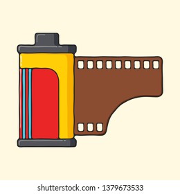 Classic camera roll hand drawn pop art style illustration.