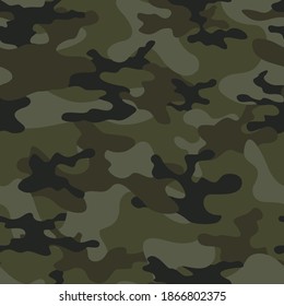 Classic camo vector illustration, military pattern. Forest green background.