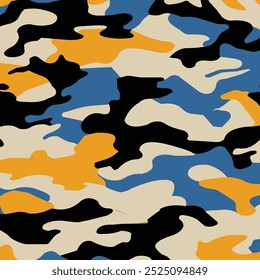 Classic camouflage pattern in green, orange, black, and white colors