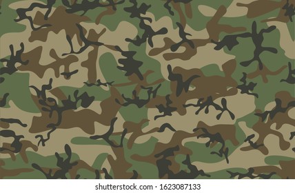 Classic camouflage seamless pattern. Green brown black olive colors forest texture. Abstract vector seamless como. Vector abstract illustration. Сamouflage texture in the forest