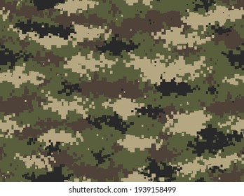 Classic camouflage seamless pattern. Pixel camo. Military texture. Endless ornament for printing onto fabric. Vector illustration.