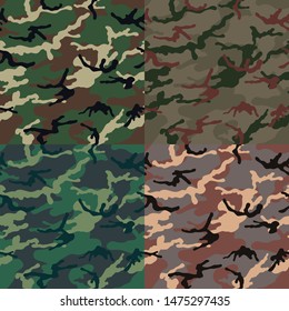 Classic Camouflage Seamless Pattern Set for Design. Camo Vector Background Collection.