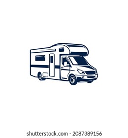 Classic Camper Van with High Roof monochrome  illustration logo vector