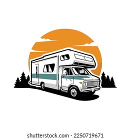 Classic Campervan Motorhome RV Caravan Illustration Vector Art Isolated