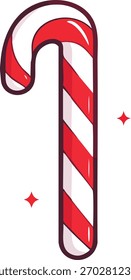 -  Classic candy cane illustration with red and white stripes, ideal for Christmas and holiday-themed designs.
