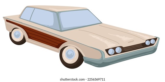 Classic car of 1960s, isolated icon of transport in motion. Stylish old fashioned model of vehicle popular in 60s. Luxurious and expensive auto. Oldtimer exclusive machine. Vector in flat style