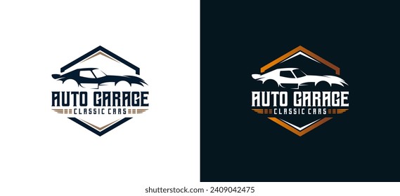 Classic car automotive garage logo, car repair shop logo