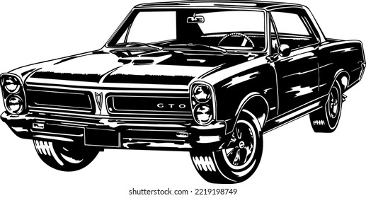 Classic Car Black and White Vector Illustration