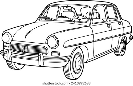 Classic Car coloring page, black and white outline of classic retro car, vector illustration of car