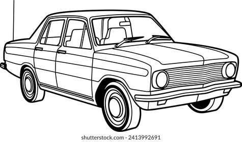 Classic Car coloring page, black and white outline of classic retro car, vector illustration of car