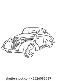 Classic Car Coloring Page for Kids - Simple Retro Car Line Art Illustration