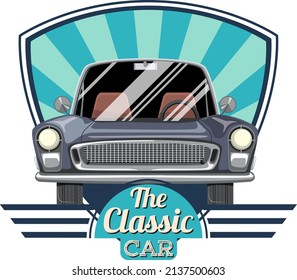 El concepto clásico del coche con la ilustración de la vista frontal del coche antiguo