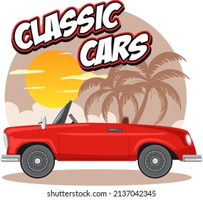 Concepto clásico del coche con ilustración de la vista lateral del coche antiguo