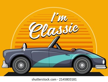 Concepto clásico del coche con ilustración de la vista lateral del coche antiguo