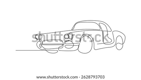 Classic car in continuous line art drawing style. Vintage automobile minimalist black linear sketch isolated on white background. Vector illustration