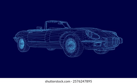 Classic car is displayed in a blue hue. The car is a vintage model, and it is the main focus of the image. The blue color of the car creates a striking contrast against the background