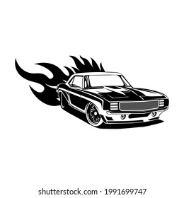 Classic car with flame illustration vector