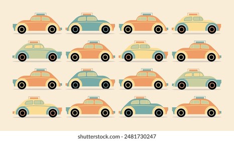 Classic car flat illustration vector, vintage retro, flat design car, vector car, antique car, poster design