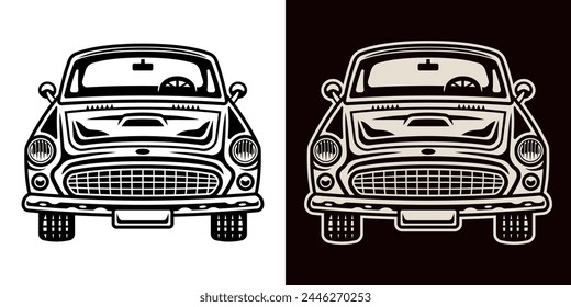 Classic car front view set of objects in two styles vector illustration