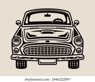 Classic car front view vector illustration on light background