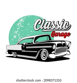 Classic car garage isolated with a white background.