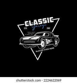 Classic car Garage Logo vector, repair and modification automotive logo template with rustic, vintage, retro style