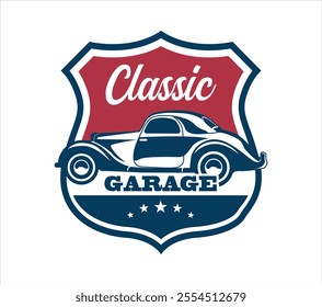 classic car garage logo vector illustration, perfect for car restoration and repair