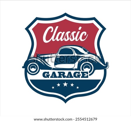 classic car garage logo vector illustration, perfect for car restoration and repair
