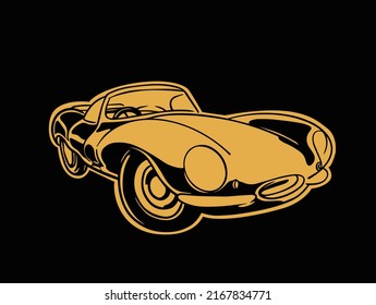 classic car in gold ink on black. classic car for brochure designs, graphics, fabric patterns, and advertisements. mural art coffee shop.