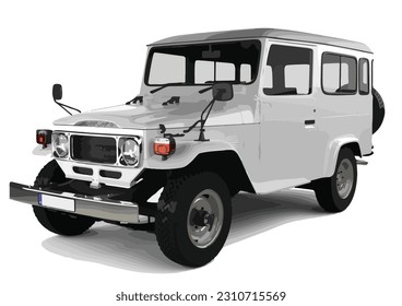 classic car icon 3d render silver  jeep hardtop design hard top vector template Japan Japanese vehicle element isolated white background mountain