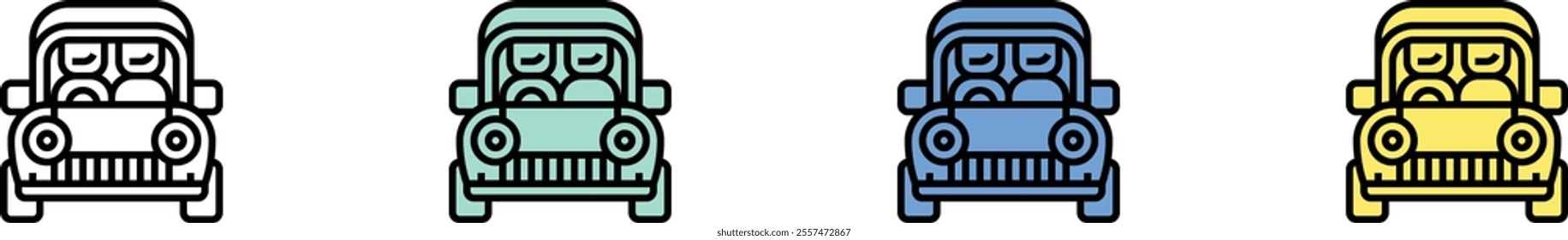 classic car icon. Outline, Green, Blue and Yellow Style Design Isolated On White Background