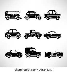 classic car icons, vintage car set