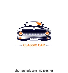 Classic car illustration on light background, front view