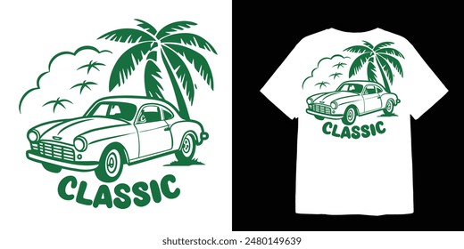 classic car illustration for t shirt design