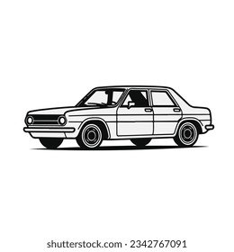 Classic Car Line Art: Simple Black Icon on a Clean White Background