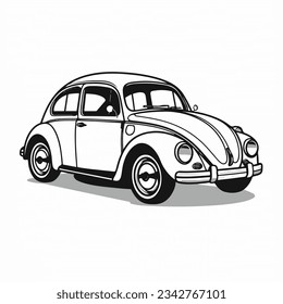 Classic Car Line Art: Simple Black Icon on a Clean White Background